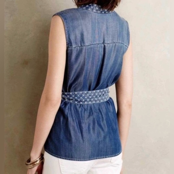 Holding Horses Anthropologie XL Stylish Blue Wrap Tank Top with Belt - Picture 3 of 13